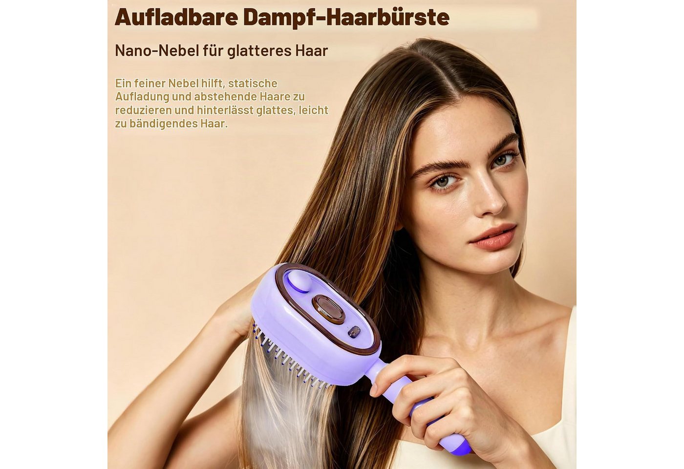 FELIXLEO Elektrohaarbürste Dampfhaarbürste 3 in 1 mit Nano Spray Luftkissen Massage Lila