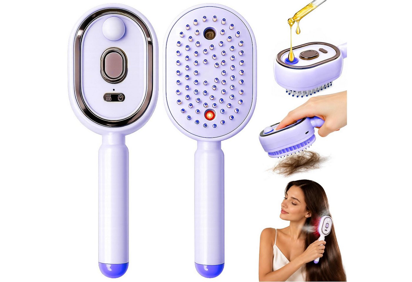 FELIXLEO Elektrohaarbürste Dampfhaarbürste 3 in 1 mit Nano Spray Luftkissen Massage Lila Bild 2