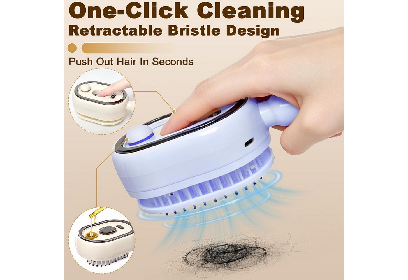 FELIXLEO Elektrohaarbürste Dampfhaarbürste 3 in 1 mit Nano Spray Luftkissen Massage Lila Bild 3