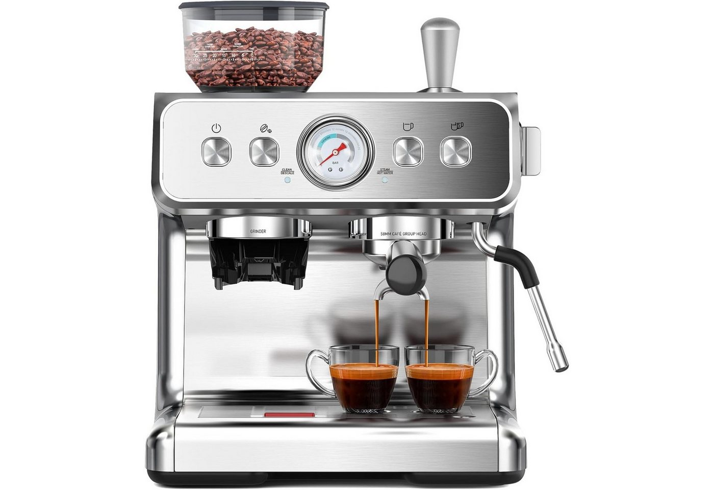 COWSAR Espressomaschine mit Mahlwerk & Milchaufschäumer – 15 Bar Pumpendruck, 30 Mahlgrade, Schnellaufheizung, 2,8L Wassertank, Für Espresso, Cappuccino Bild 3