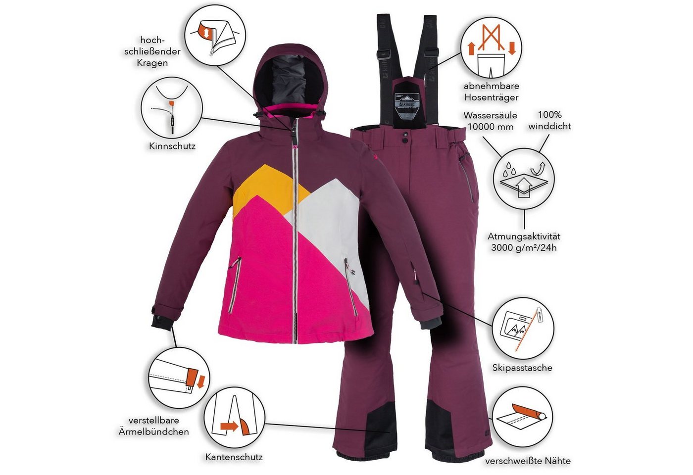 Killtec Skianzug Damen Skijacke + Skihose (lila/gelb, Gr. 36) Bild 3