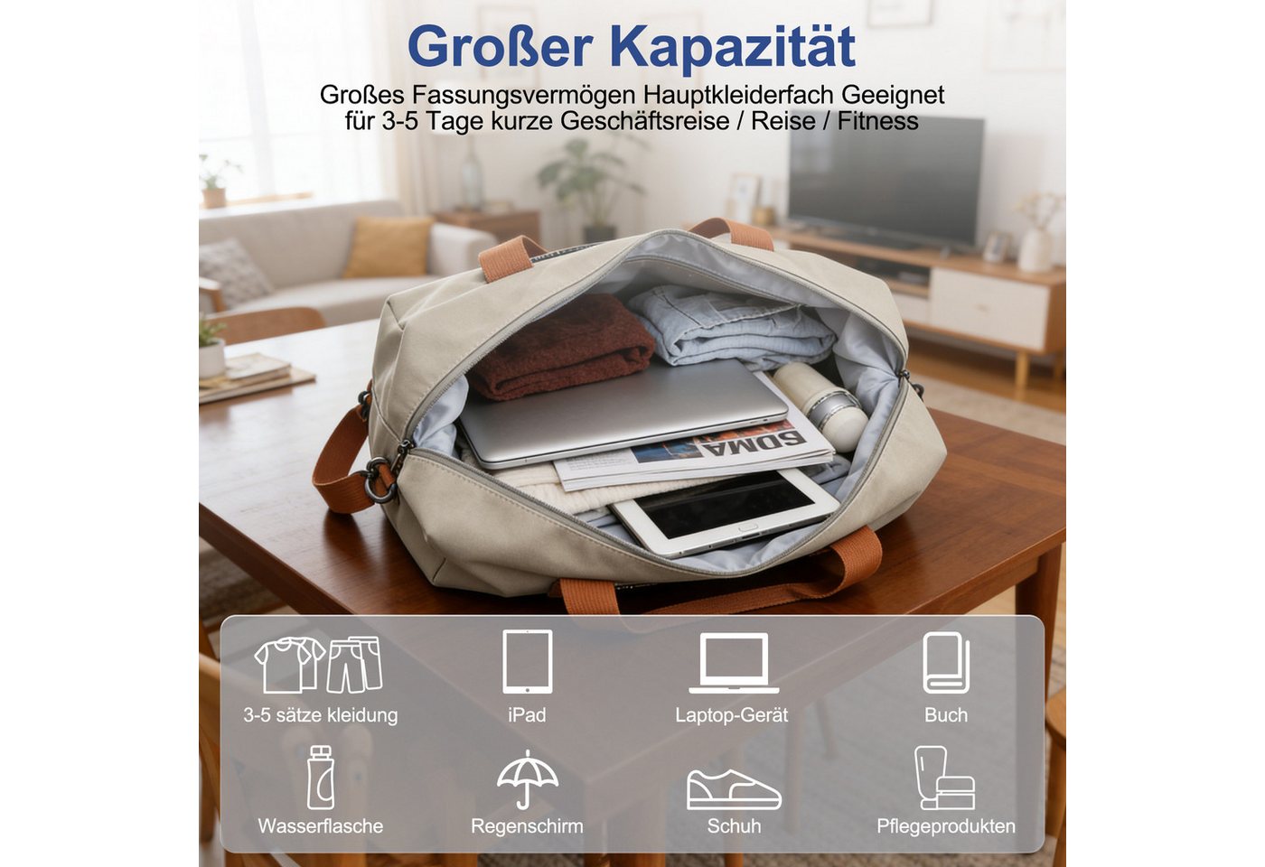 inschimmer Reisetasche Fitnesstasche Sporttasche mit Schuhfach & Nassfach für Reisen Arbeiten Bild 2