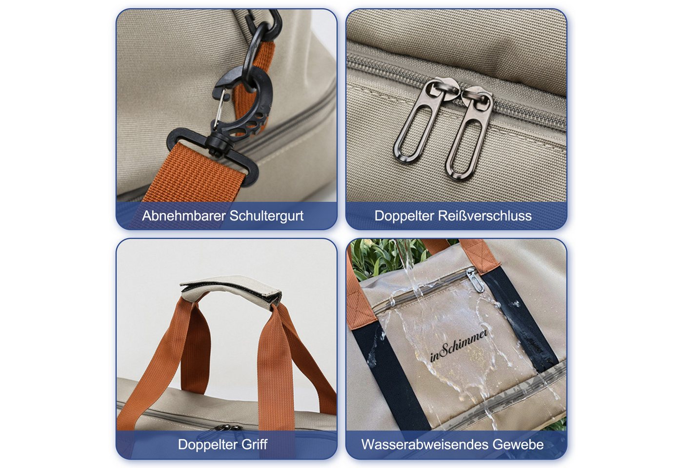 inschimmer Reisetasche Fitnesstasche Sporttasche mit Schuhfach & Nassfach für Reisen Arbeiten Bild 5
