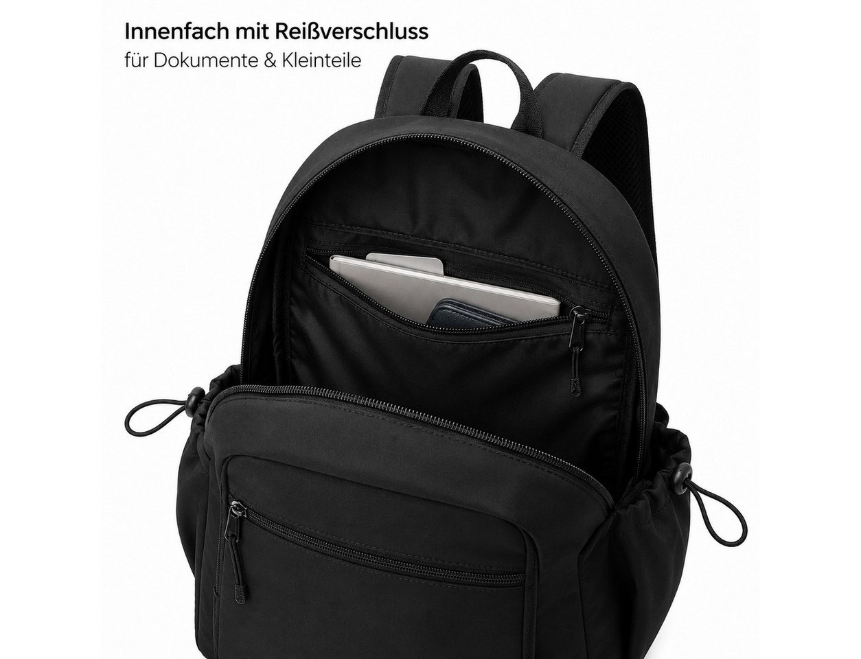 ibettertec Rucksack Rucksack Freizeitrucksack mit Reißverschlussfach (verstellbaren Schultergurten und mehreren Fächern, 42 x 31 x 22 cm), Tagesrucksack für Schule, Arbeit und Reisen