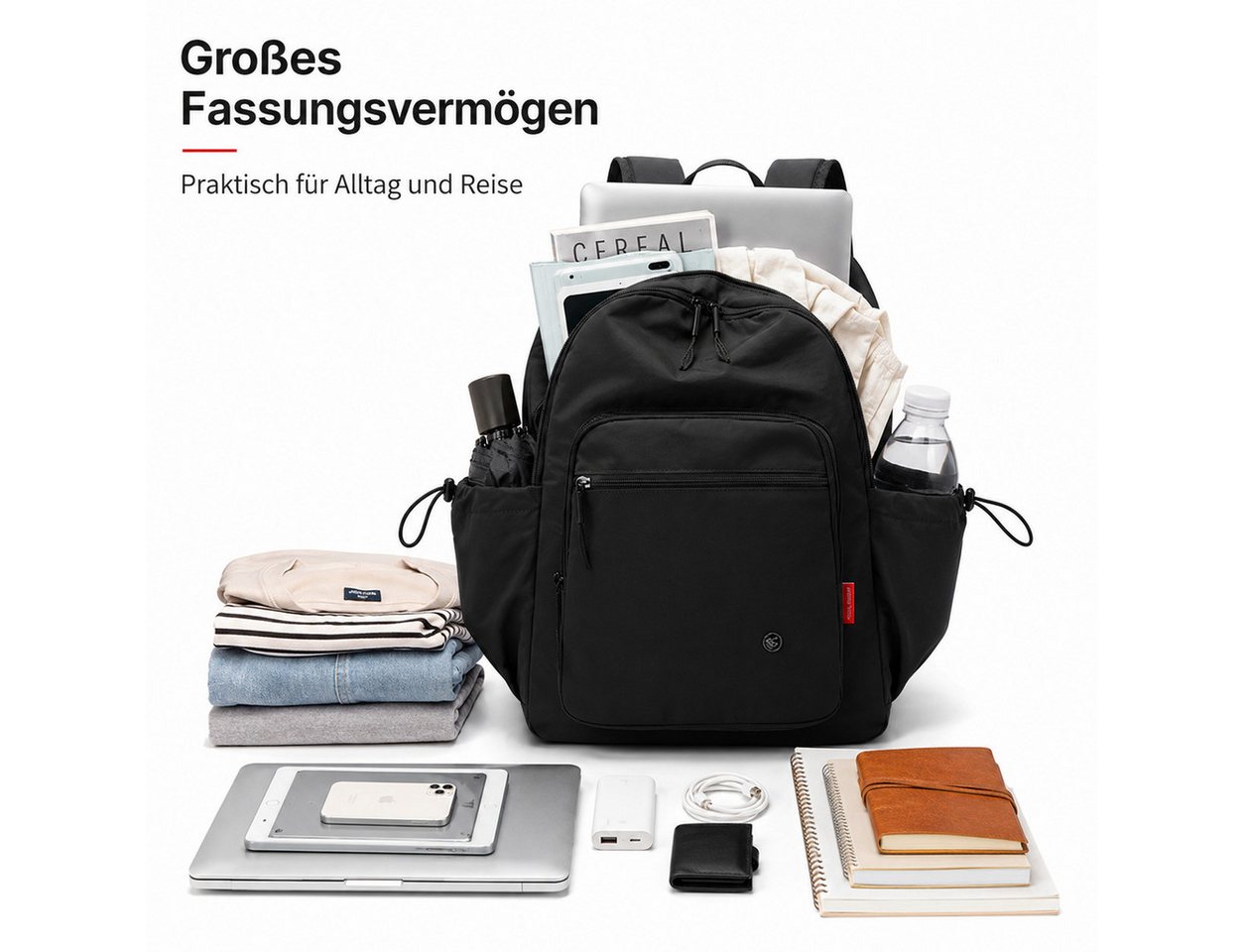 ibettertec Rucksack Rucksack Freizeitrucksack mit Reißverschlussfach (verstellbaren Schultergurten und mehreren Fächern, 42 x 31 x 22 cm), Tagesrucksack für Schule, Arbeit und Reisen Bild 4