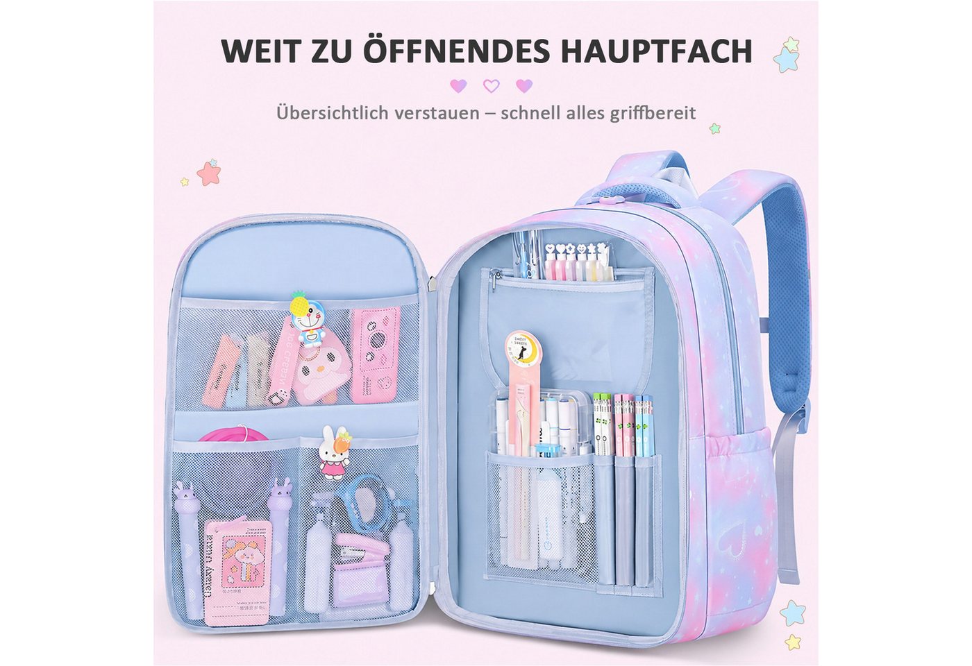 MOPUEA Schulrucksack Schulrucksack Set 3-teilig, Rucksack mit Lunch-Tasche und Mäppchen (3-teiliges Schulrucksack-Set mit Lunch-Tasche und Federmäppchen im Set, Rucksack 45×32×18 cm, Lunch-Tasche 24×18×13 cm, Mäppchen 21×11 cm groß), Viele Fächer, Rückentasche, wasserabweisend, robust und sehr leicht XL Bild 5
