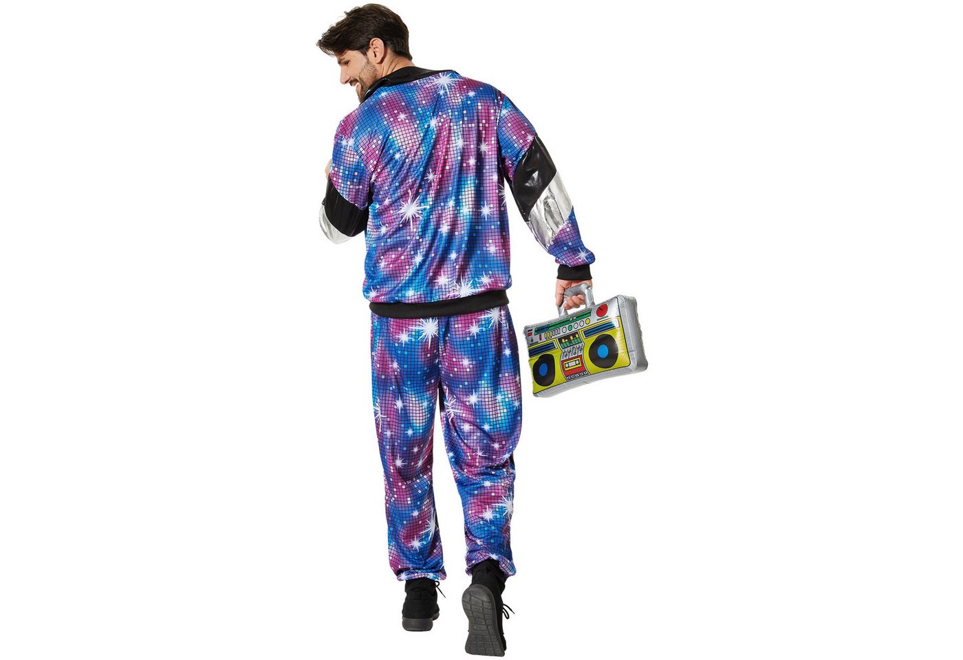 dressforfun Kostüm Retro-Trainingsanzug/80er-/90er-Jahre-Disco-Jogginganzug, Gr. XXL, in der Farbe blau, Glänzende Jacke und Hose im Retro-Stil, Fasching Bild 4