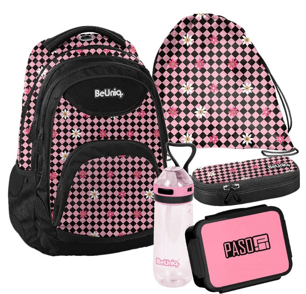 PASO Schulrucksack (Schulset, 5-tlg), Gitter Mega Set 5-teilig – Rosa Bild 3