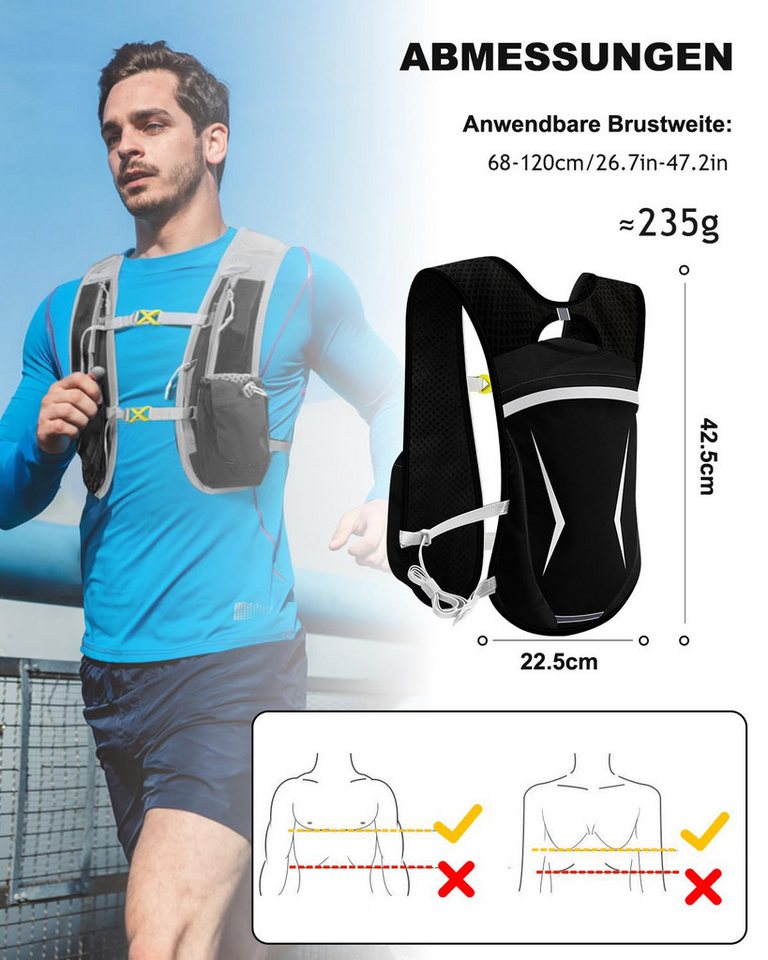 Coonoor Trinkrucksack Laufweste für Männer und Frauen, Hydrationsrucksack mit Reflektoren (1-tlg), verstellbare Laufweste für Laufen und Radfahren, Trinken unterwegs Bild 3