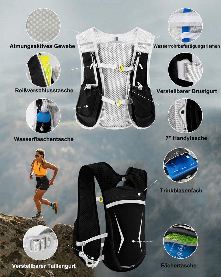 Coonoor Trinkrucksack Laufweste für Männer und Frauen, Hydrationsrucksack mit Reflektoren (1-tlg), verstellbare Laufweste für Laufen und Radfahren, Trinken unterwegs Bild 5