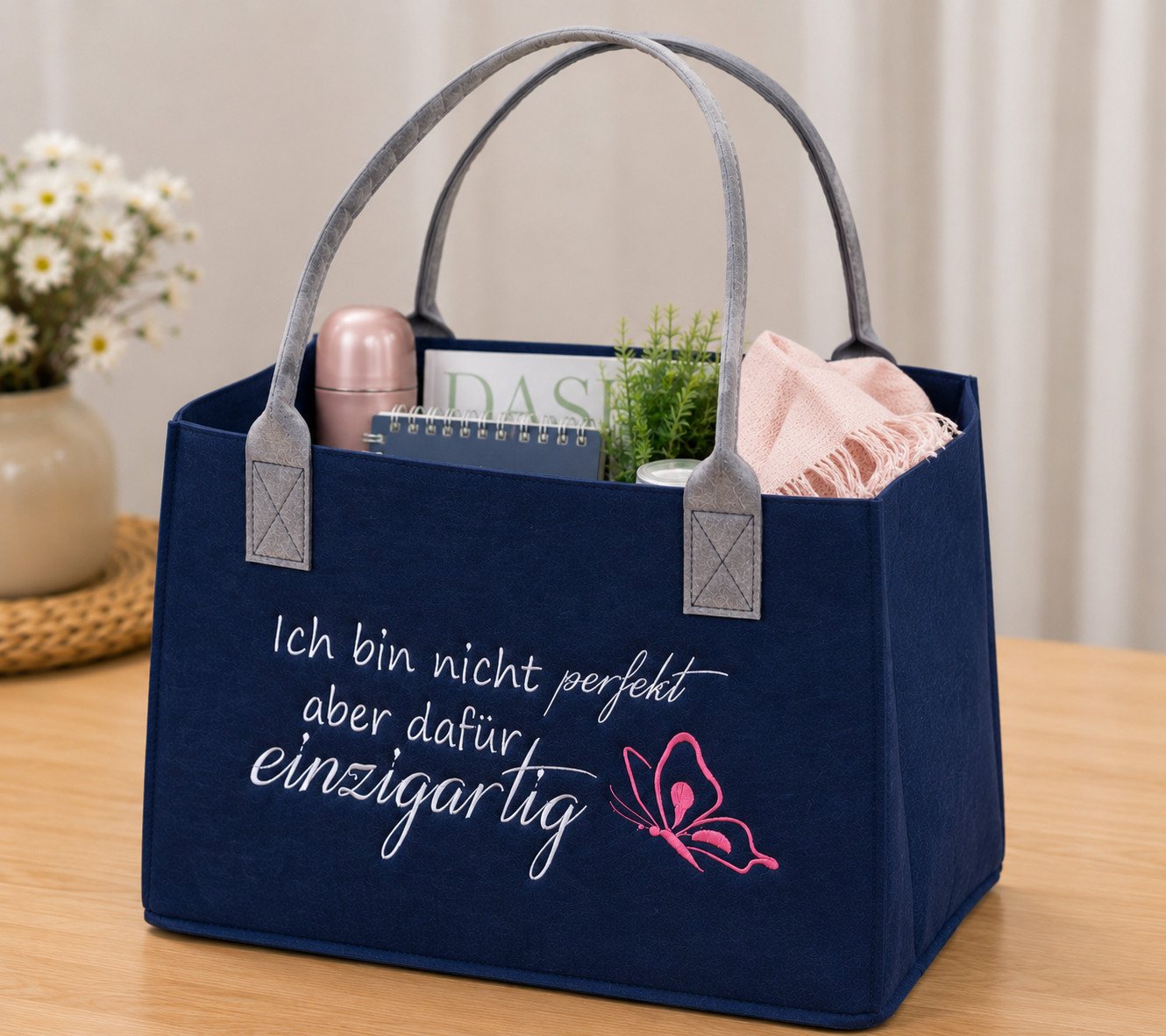 MF Einkaufsshopper Filztasche Unica Ich bin nicht perfekt einzigartig 40 cm Bild 2