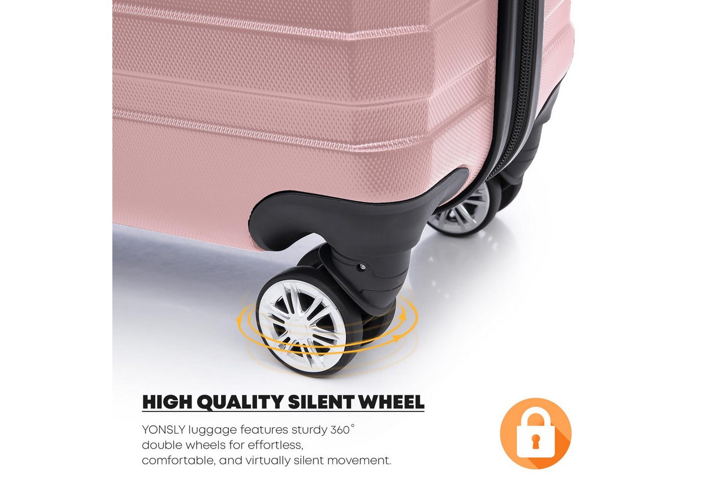 YONSLY Trolleyset Hartschalen-Reisekoffer Trolley Rollkoffer Gepäckset aus ABS, 4 Rollen, (Trolley-Set, 3 tlg., M, L & XL), vier Stellfüße zum seitlichen abstellen