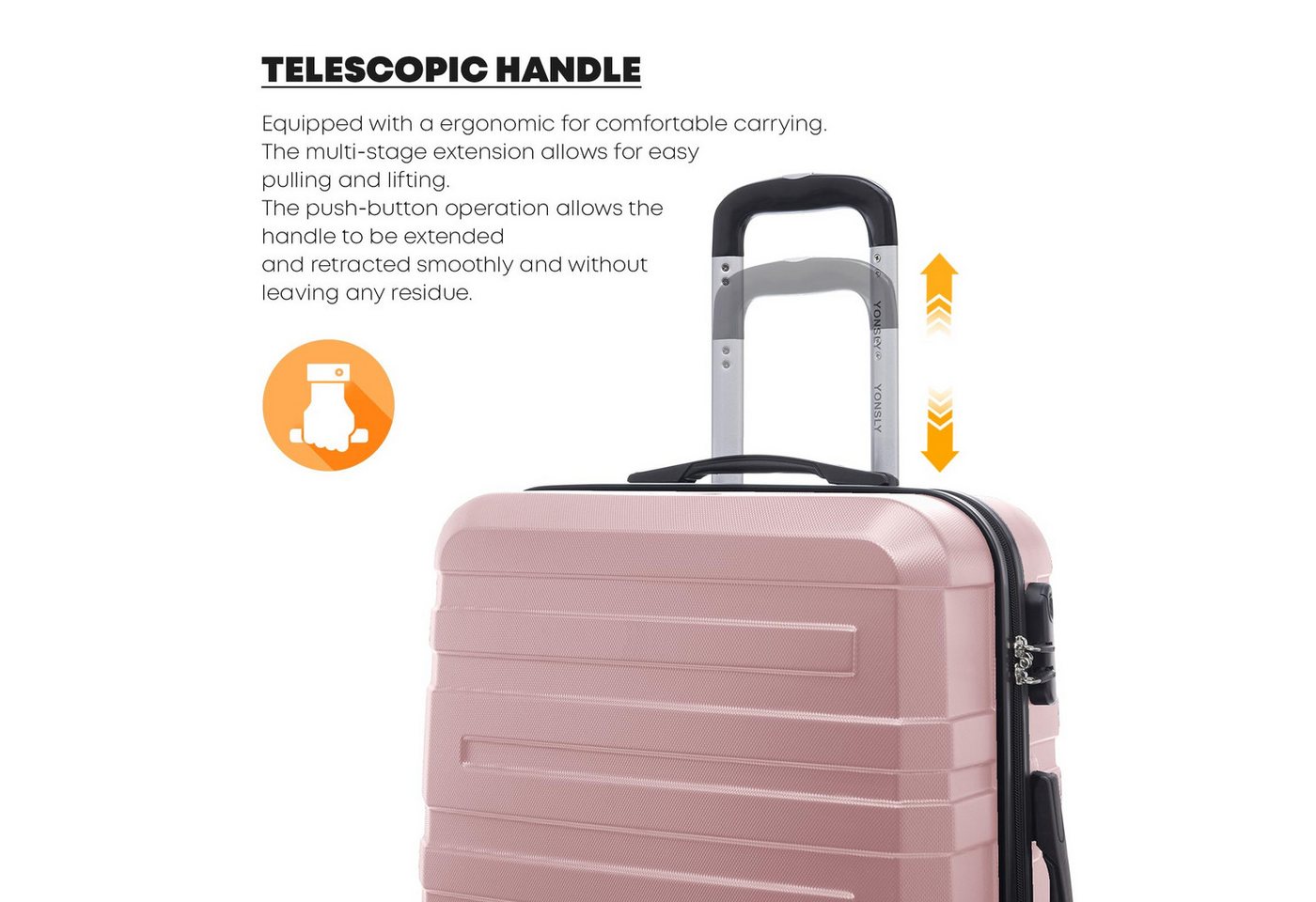 YONSLY Trolleyset Hartschalen-Reisekoffer Trolley Rollkoffer Gepäckset aus ABS, 4 Rollen, (Trolley-Set, 3 tlg., M, L & XL), vier Stellfüße zum seitlichen abstellen Bild 2