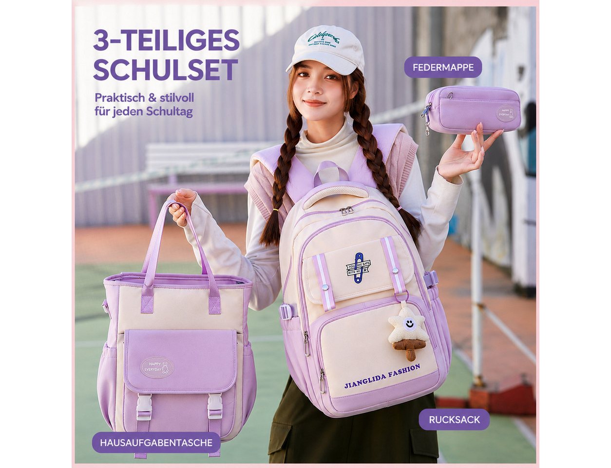 MOPUEA Schulrucksack Schulrucksack-Set Jungen Teenager coole Camouflage-Büchertaschen (3-tlg), Rucksack Wasserabweisend mit Lunchbox, Federmäppchen, 3-teilig