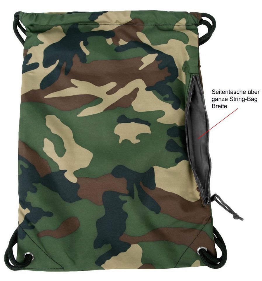 2Stoned Turnbeutel Sportbeutel Sportrucksack in Camouflage für Damen, Herren und Kinder, geräumiges Seitenfach mit Reißverschluss Bild 3