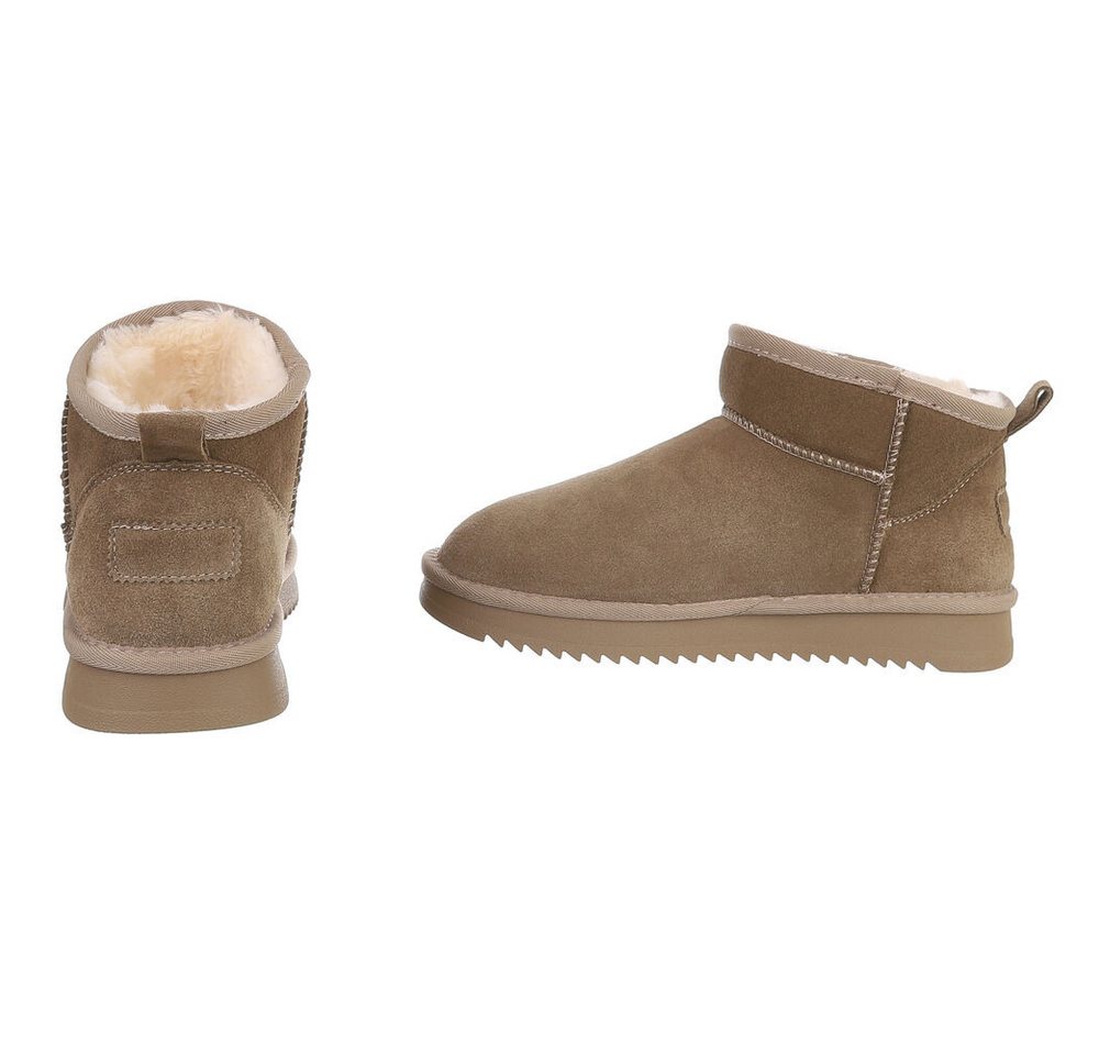Ital-Design Damen Leder Slip-On Stiefelette mit Profilsohle Snowboots (92214531) Flach Flache Stiefeletten in Hellbraun Bild 4