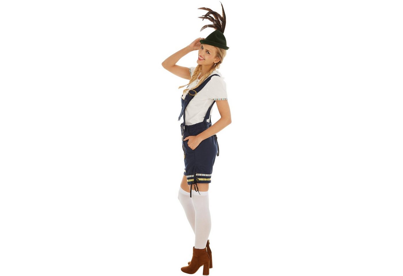 dressforfun Kostüm Dirndlkleid/Frauentracht, in schwarz, Gr. XL, Verstellbare H-Träger, Kniestrümpfe, Kurze fesche Trachtenhose, Jersey-Elastik-T-Shirt Bild 3