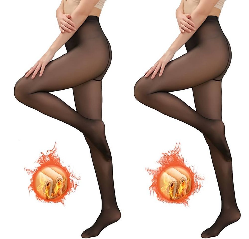Blusmart Thermostrumpfhose Winter Frauen Thermo Leggings (warm sexy elastisch 2 St. durchscheinend Strumpf) Hohe Taille schlanke verdicken enge Hosen Bild 3