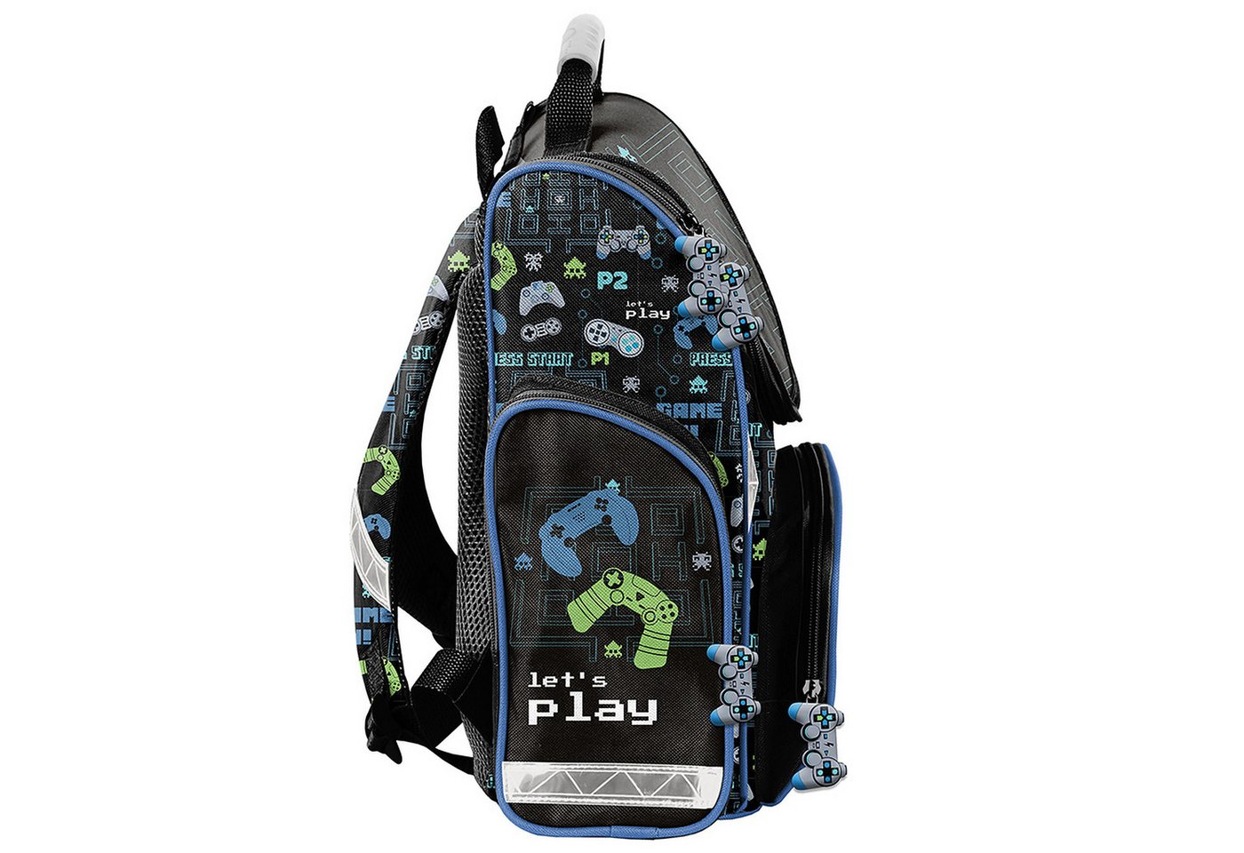 PASO Schulrucksack (Schulset, 5-tlg), Game Pads, 5-tlg. Set, Schwarz