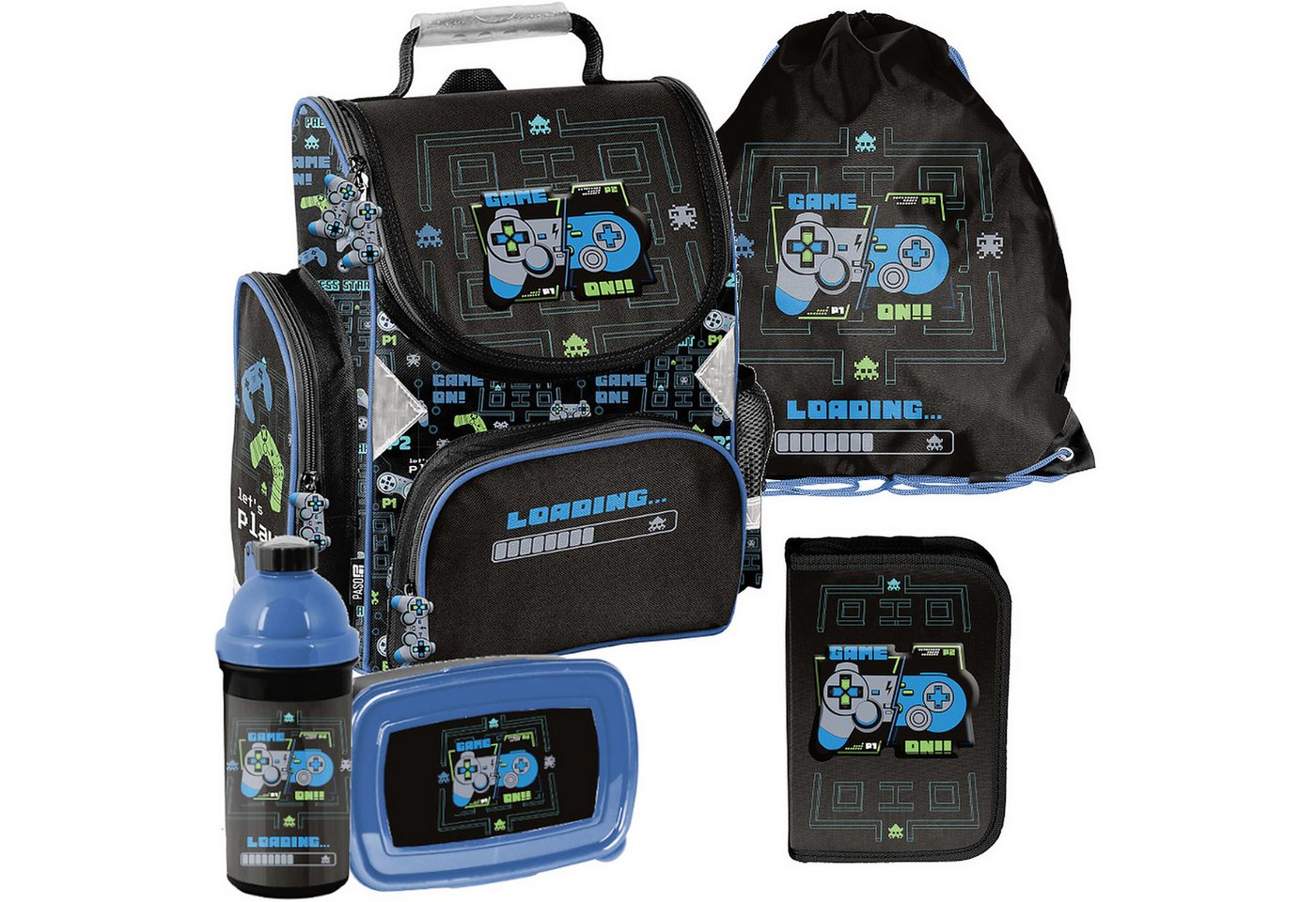 PASO Schulrucksack (Schulset, 5-tlg), Game Pads, 5-tlg. Set, Schwarz Bild 2