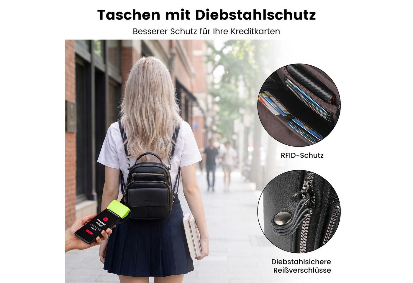 TANTOMI Cityrucksack Kleiner Rucksack Damen Klein Cityrucksack Handtasche 2 in 1, Mini Backpack Women Elegant Casual Daypack