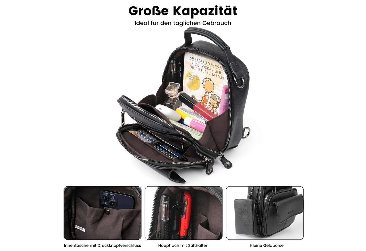 TANTOMI Cityrucksack Kleiner Rucksack Damen Klein Cityrucksack Handtasche 2 in 1, Mini Backpack Women Elegant Casual Daypack Bild 2