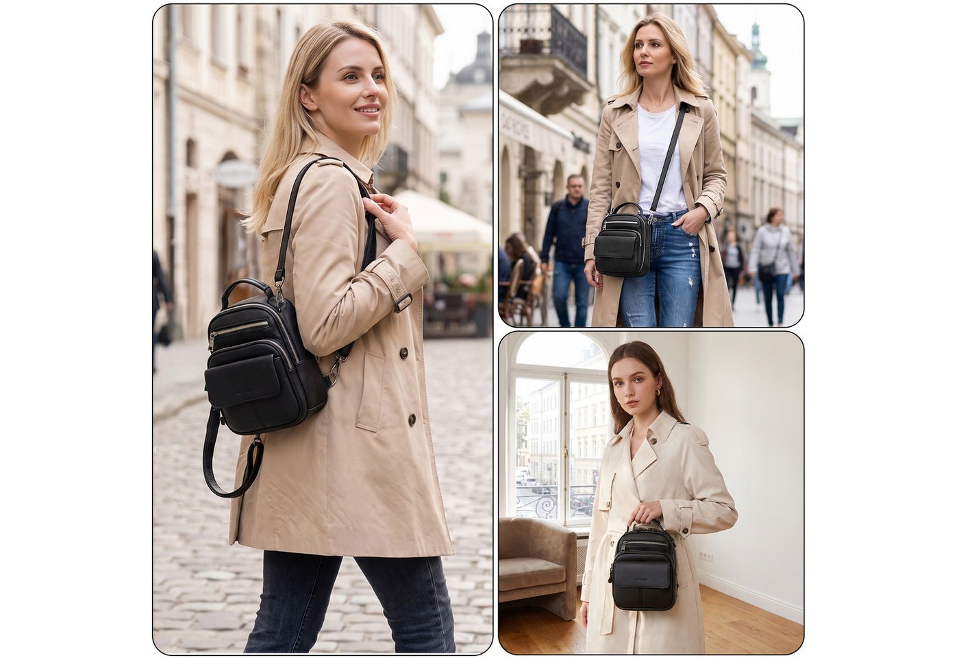 TANTOMI Cityrucksack Kleiner Rucksack Damen Klein Cityrucksack Handtasche 2 in 1, Mini Backpack Women Elegant Casual Daypack Bild 3