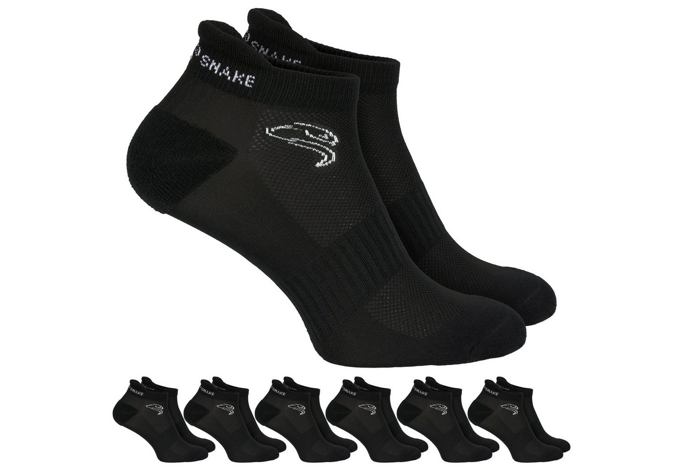 Black Snake Sportsocken Sneaker Socken mit Kompressionszonen im Mittelfuß für Damen und Herren (Vorteilspack, 6-Paar, Schwarz 39/42) Gepolsterte Ferse und Sohle mit Knöchelschutz aus atmungsaktivem Garn Bild 4