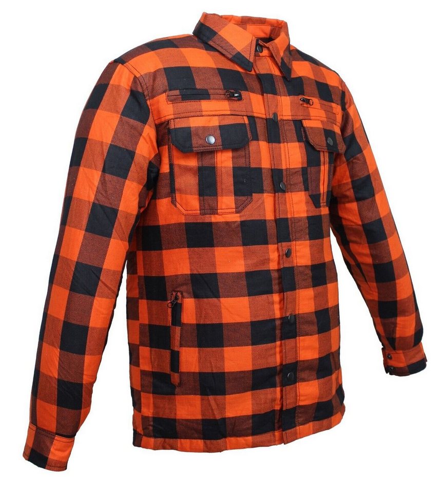 Alpha Speeds Motorradjacke Flanell-Holzfäller Motorrad KEV ARAMID Lumber Biker Hemd SLIM Orange (Wasserdicht & Winddicht & Atmungsaktiv + Belüftungstaschen / Motorradhemd) All Season, wasserdichte Reißverschlüsse, mit Protektoren Bild 3