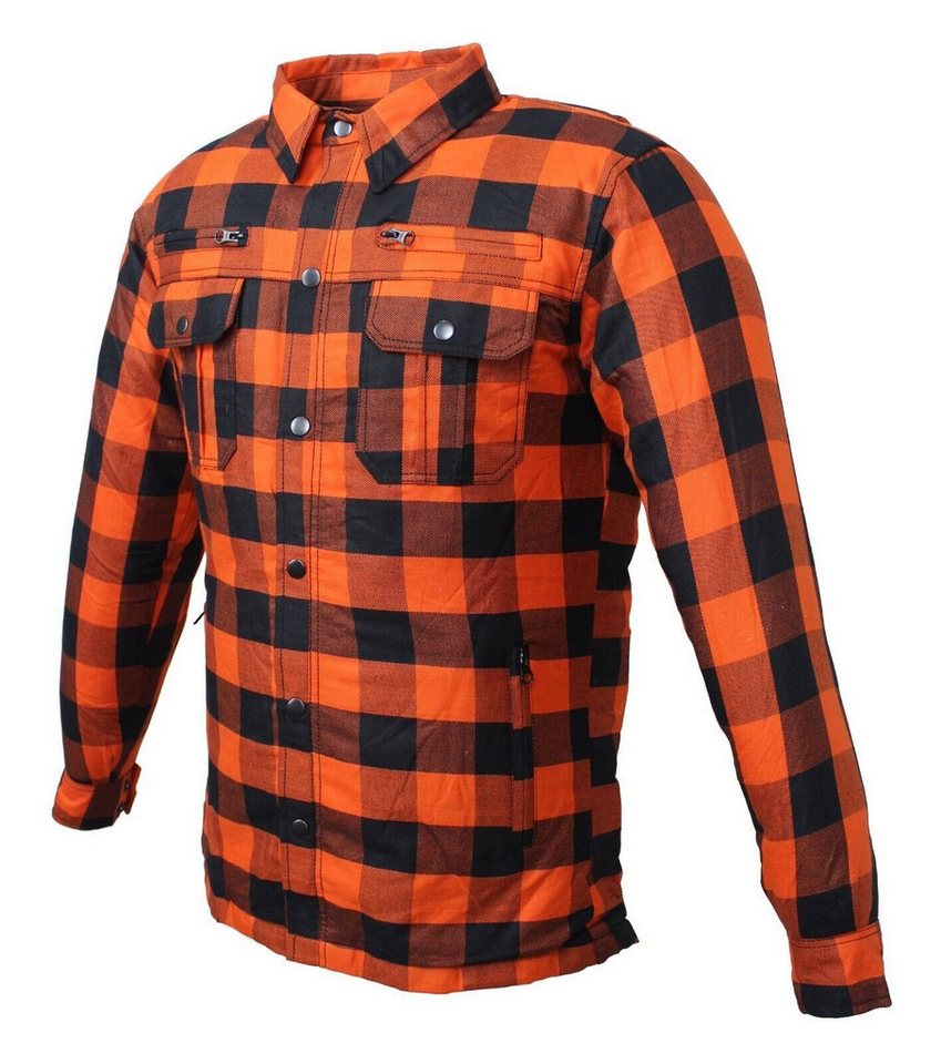 Alpha Speeds Motorradjacke Flanell-Holzfäller Motorrad KEV ARAMID Lumber Biker Hemd SLIM Orange (Wasserdicht & Winddicht & Atmungsaktiv + Belüftungstaschen / Motorradhemd) All Season, wasserdichte Reißverschlüsse, mit Protektoren Bild 4