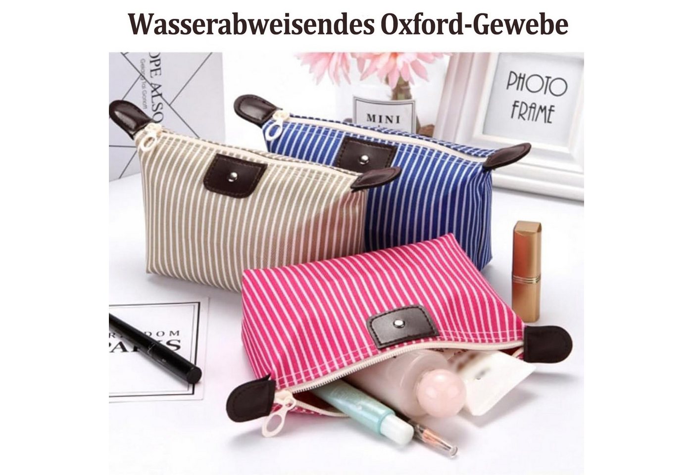 Coonoor Kosmetiktasche 5-teiliges Kosmetiktasche, Mini-Reise-Waschtasche, (5-tlg), tragbare Kosmetiktasche, gestreifter Aufbewahrungsbeutel Bild 5