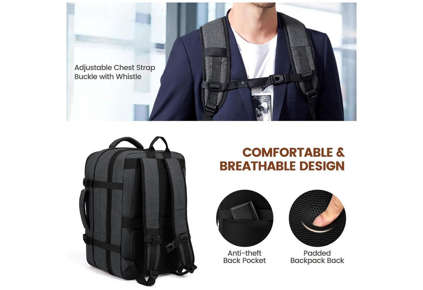 LuxusKollektion Reiserucksack Handgepäck Rucksack 30L Reiserucksack Herren Damen Travel Backpack Bild 2