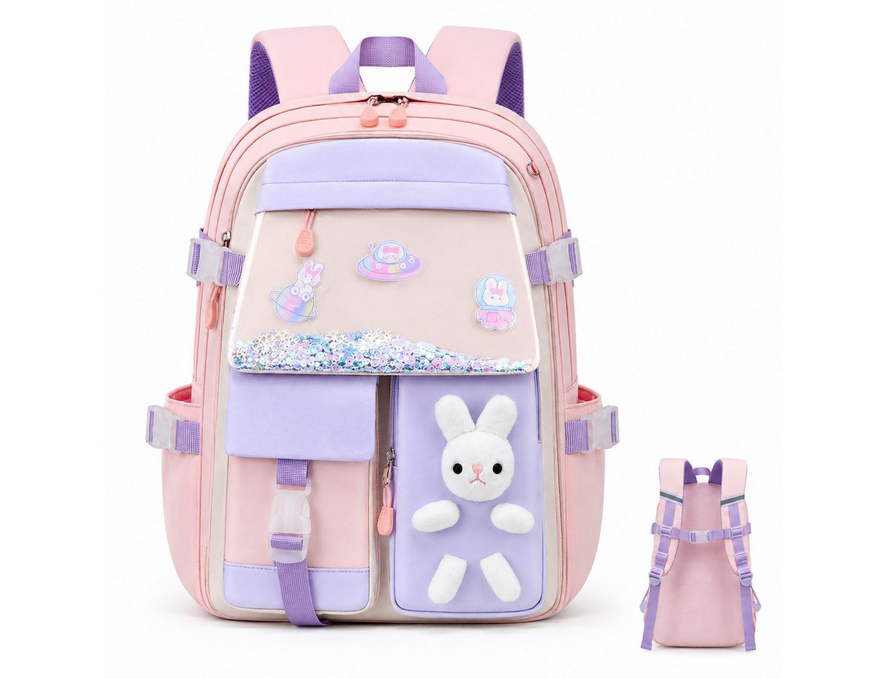 Fyrove Schulrucksack Mädchen Kinderrucksack mit 180° Frontöffnung, Brustgurt (reflektierenden Details, wasserabweisend), viel Stauraum, 32 × 17 × 45 cm, für Schule Bild 4