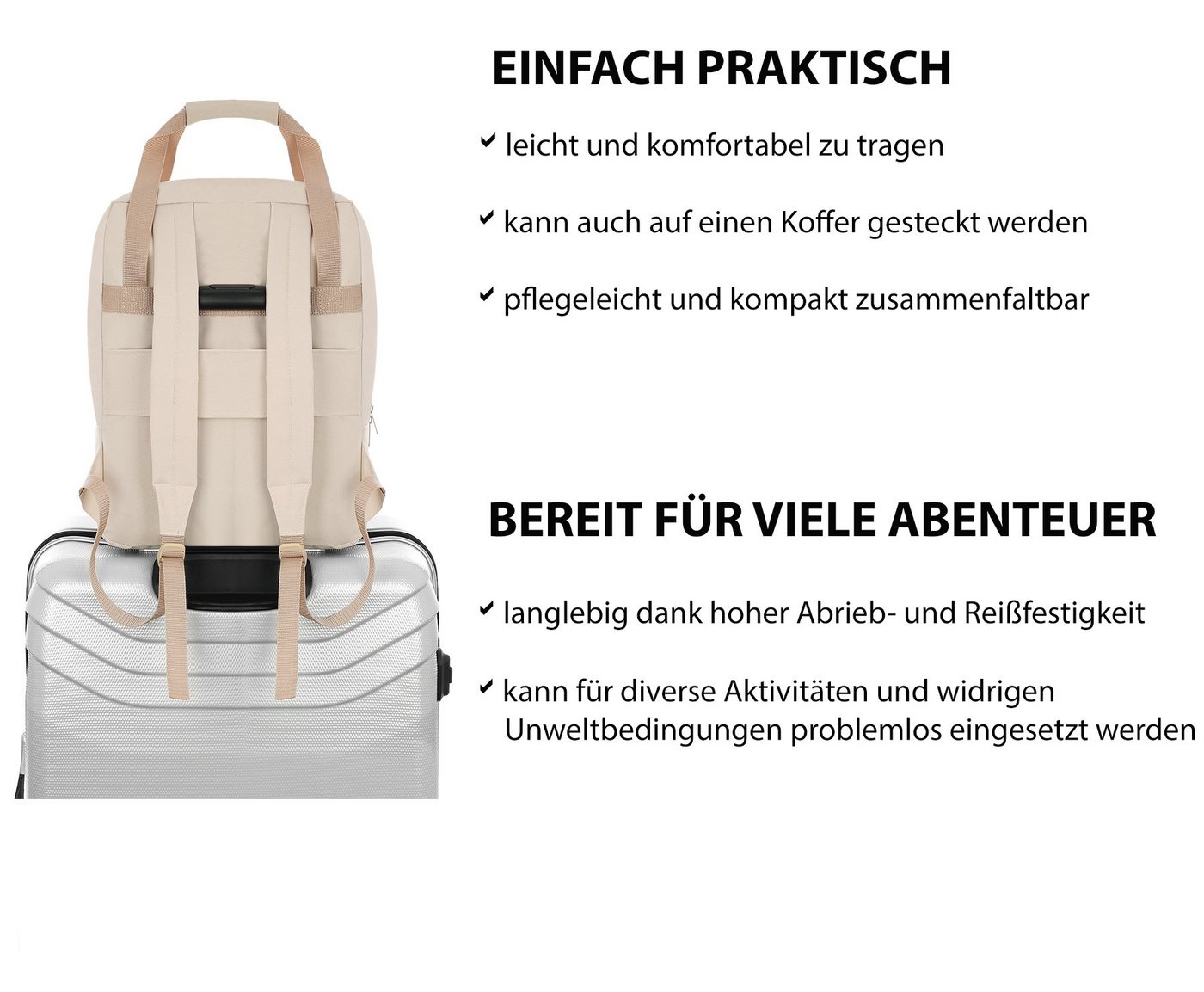 Granori Reiserucksack 2-in-1 leichte Damen Handgepäck Tasche 40x30x25 cm ideal für Flugzeug, trendiger und geräumiger 30 L Daypack für Urlaub, Schule & Alltag Bild 2