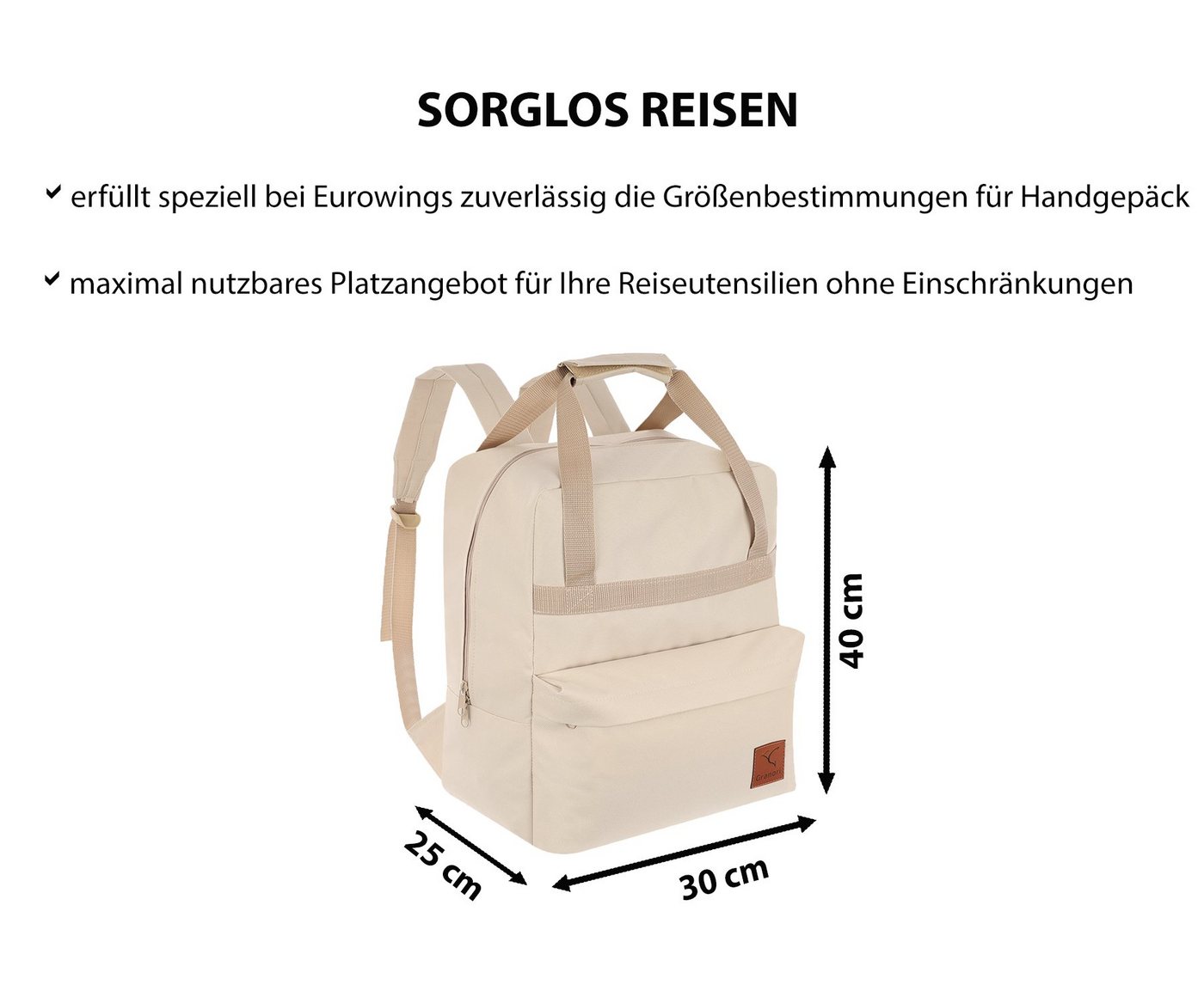 Granori Reiserucksack 2-in-1 leichte Damen Handgepäck Tasche 40x30x25 cm ideal für Flugzeug, trendiger und geräumiger 30 L Daypack für Urlaub, Schule & Alltag Bild 4