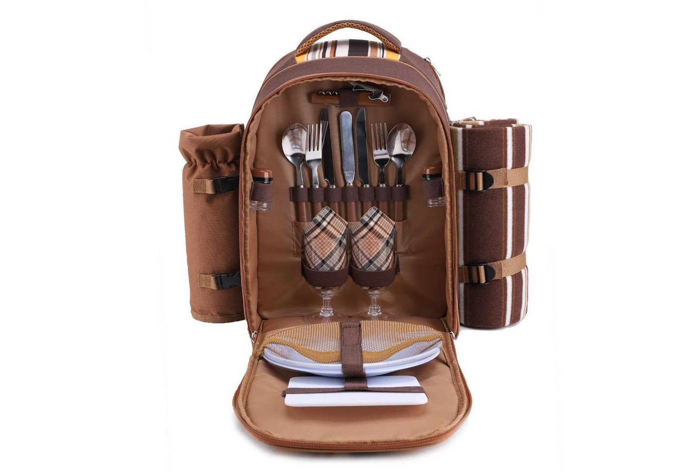 LuxusKollektion Picknickrucksack Picknickrucksack 2 Personen Picknickset Thermotasche Camping Braun-2