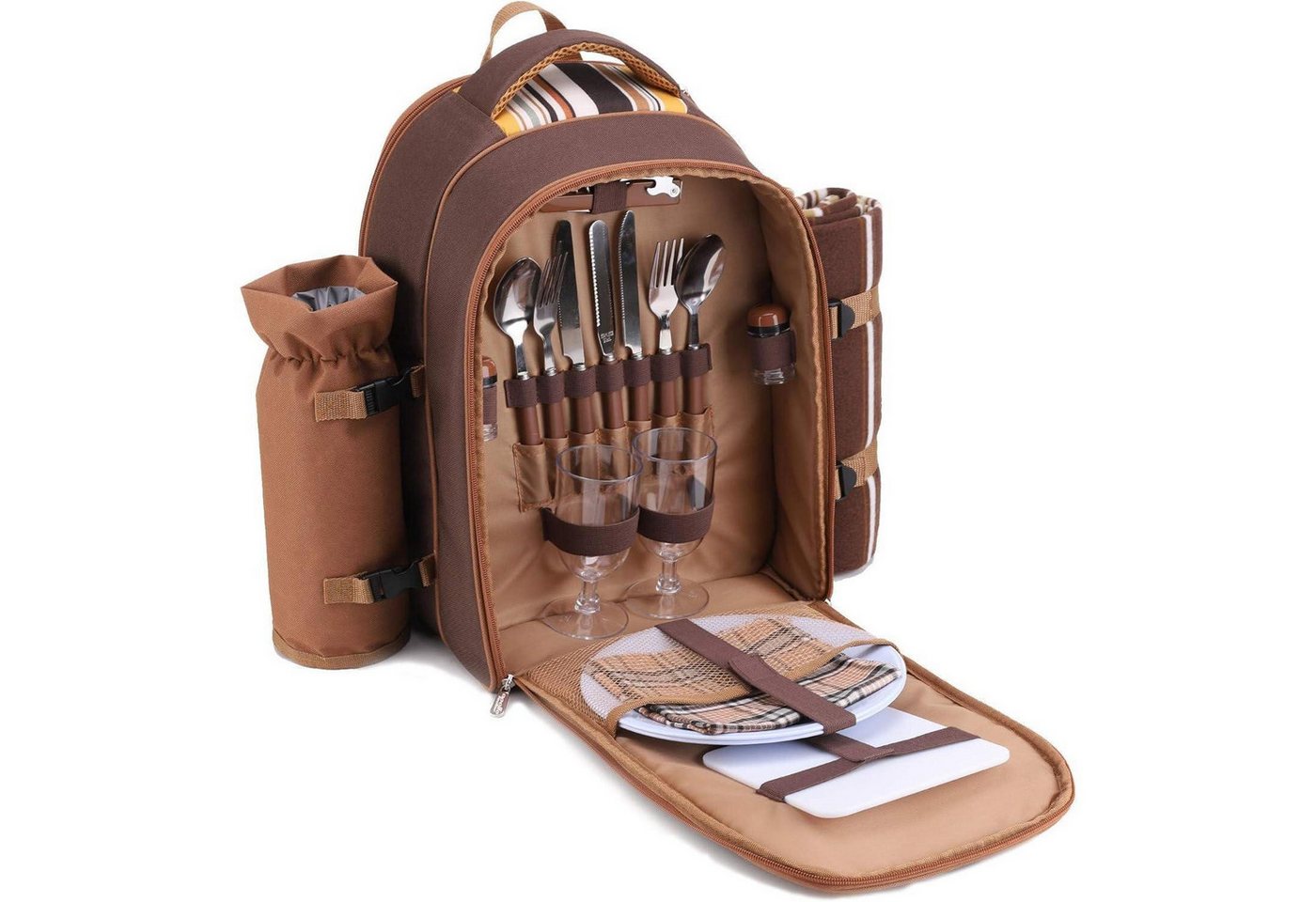 LuxusKollektion Picknickrucksack Picknickrucksack 2 Personen Picknickset Thermotasche Camping Braun-2 Bild 5