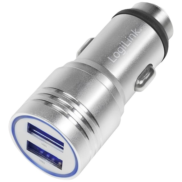 LOGILINK USB-Lader KFZ PA0228, 2-fach, 2,1 A, silber, integrierter Nothammer