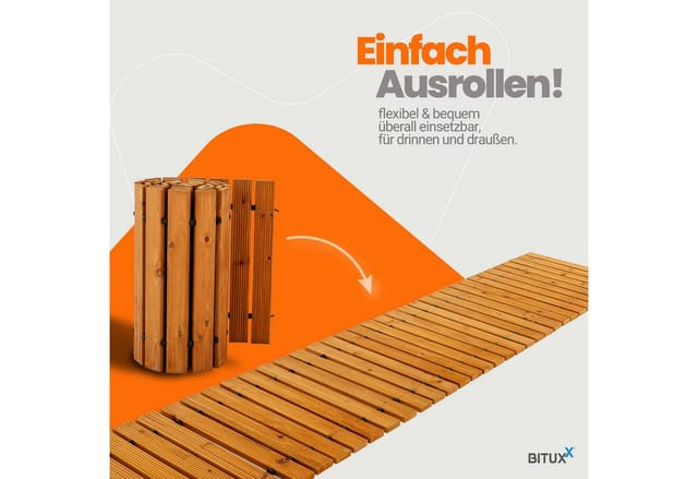 Rollweg Holz Holzweg Gartenweg Gehweg Trittplatten Gartentritte Zedernholz ausrollbar 250x45cm - Bituxx