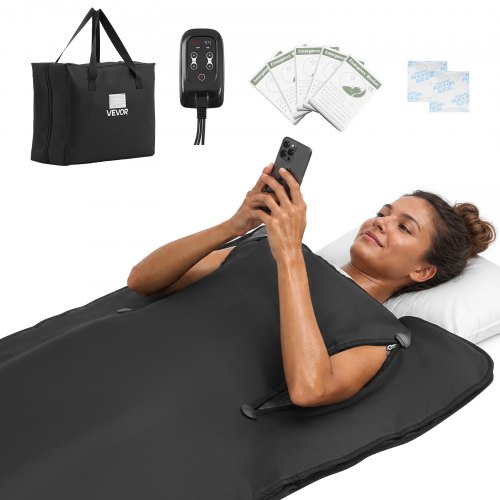 VEVOR Infrarot-Saunadecke mit Armlöchern Infrarotdecke 180 x 80 cm Schwarz, Tragbare Wärmedecke für Schwitzen Entspannung Detox, Temperaturregelung, 20-60 min Timer, Oxford-Gewebe, mit Tragetasche