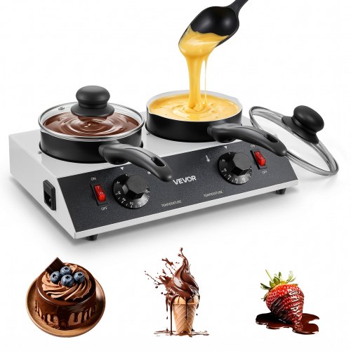 VEVOR Schokoladenschmelzmaschine 2 x 1-Liter-Töpfe Schokoladenschmelztopf für Familienfeiern Feste und Hausgemachte Desserts, mit Separater Temperaturregelung, PTC-Heizung und Antihaftbeschichtung