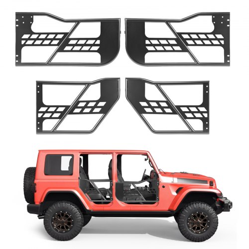 VEVOR Rohrtüren für Jeep Wrangler JK JKU Unlimited 07-18, Offroad-Rohrrahmentüren aus Stahl vorne und hinten mit Aufbewahrungstasche, Gummipolstern und OE-Verschluss, 4-Türer Schwarz