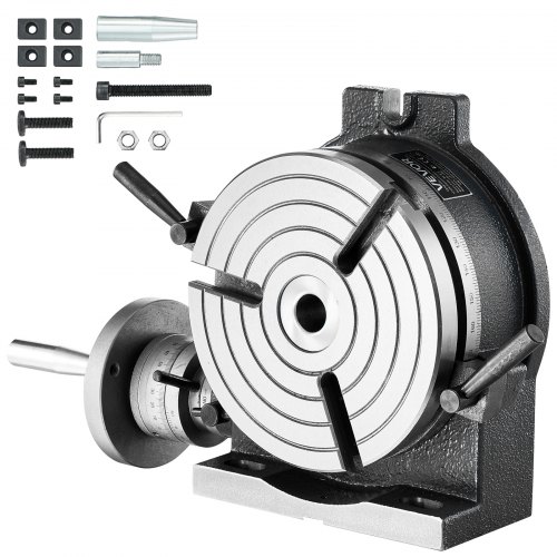 VEVOR Rundtisch Teilapparat Schwenkbar Horizontal/Vertikal 200 mm Drehtisch, für Fräsmaschinen & Bohrmaschinen, mit T-Nut & Skala, Schneckengetriebeverstellung, aus Gusseisen, Präzisionsindexierung,