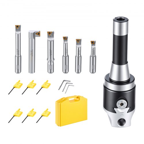 VEVOR Bohrkopf R8 Schaft 2" Ausdrehkopf Ausbohrkopf Werkzeughalter 8-tlg., für Fräsmaschinen Bohrmaschinen, 7/16" bis 4-1/2", Präzise Bohrungsdurchmessereinstellung, Gehärtet & Geschliffen, mit Koffer