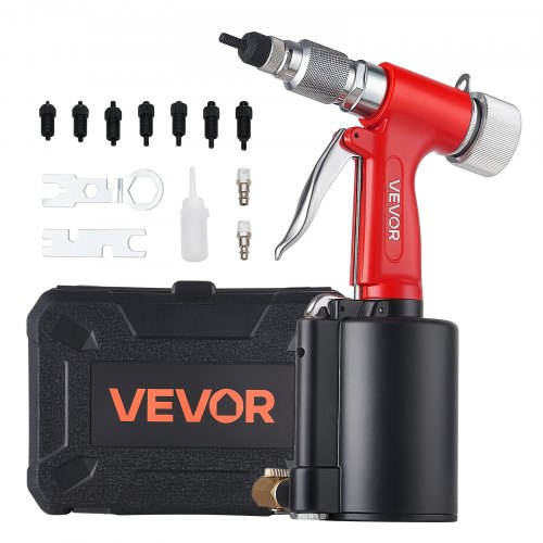 VEVOR Druckluft Nietmutternzange Set mit 3 SAE- & 5 Metrischen Kopfstück, Pneumatische Blindnietzange Set für Automobil Industrie Heimwerkerprojekt, 1215kg Zugkraft, M4 M5 M6 M8 M10 1/4 5/16 3/8 Zoll