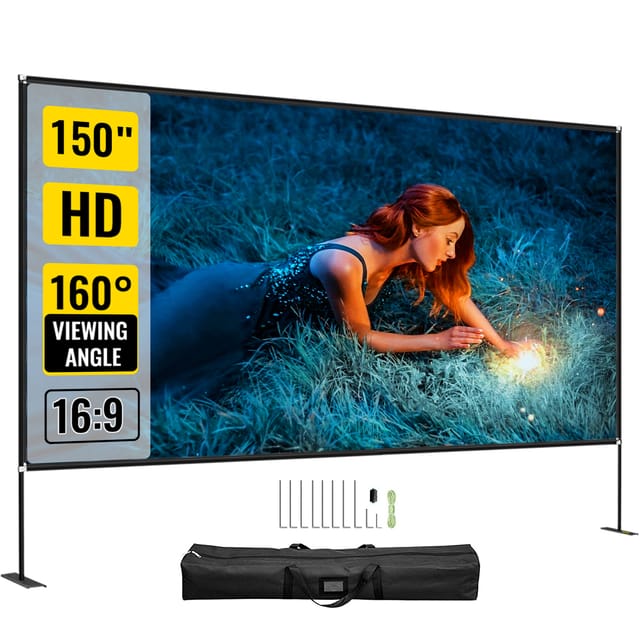 Vevor Projektion Leinwand Mit Stand 381 Cm (150") Tragbare Filmleinwand 16:9 Outdoor Indoor Projector Screen 347x201,9cm Mobile Beamer Leinwand 160° Betrachtungswinkel Geeignet Für Heimkino Camping