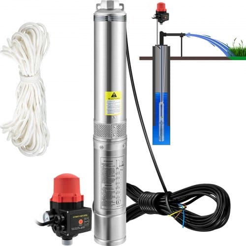 Vevor 3" Tiefbrunnenpumpe 550w Brunnenpumpe Max. Durchfluss 50l/min Tauchpumpe Max. Förderhöhe 89m Tauchwasserpumpe Sandbeständig 5% Max. Drehzahl 2850u/min Süßwasserversorgung Bewässern Entwässerung