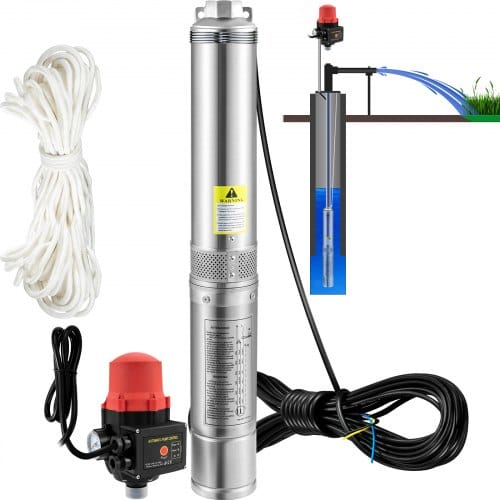 Vevor - Mophorn Tiefbrunnen-Tauchpumpe 750W 230V 105L/min 62m Förderhöhe IP68 Edelstahl