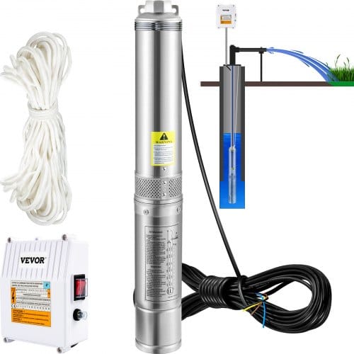 4' Tiefbrunnenpumpe 1100w Brunnenpumpe 190l/min Tauchpumpe Max. Förderhöhe 57m Rohrpumpe 230v 50hz Sandpumpe Ip68 Wasserpumpe 0-40℃ Pumpe Ideal Zur Bewässerung Wasser-versorgung Entwässerung - Vevor