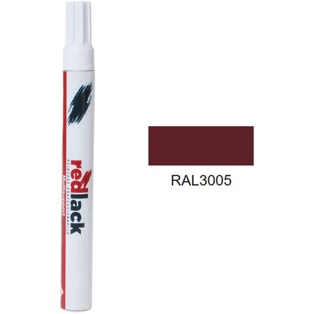 Retuschierstift 8 ml – RAL 3005 - Glanz - Weinrot - für verschiedene Oberflächen - Redlack